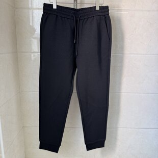 依文诺丁山男士休闲运动松紧腰腰绳春秋冬款黑色印花羊毛束脚裤