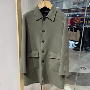 依文诺丁山男士商务中长款秋冬翻领棕色纯绵羊毛大衣吊牌价5980元