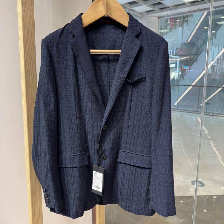 诺丁山男士商务莱赛尔弹性抗皱薄款泡泡纱轻薄藏蓝色凉爽空调西服