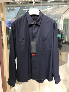 依文诺丁山男士商务高档绵羊毛春秋冬款藏蓝色长袖免烫衬衫开衫