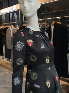 依文女装EVE CINA商务时尚宴会上班女士高档黑色连衣裙专柜价2280