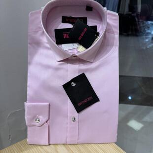 依文诺丁山男士桑蚕丝施华洛水晶钻扣春夏薄款款结婚宴会粉色衬衫