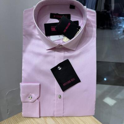 依文诺丁山男士桑蚕丝施华洛水晶钻扣春夏薄款款结婚宴会粉色衬衫