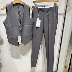 威*多男士商务清仓特价纯绵羊毛灰色西裤马甲夹套装专柜同款红标