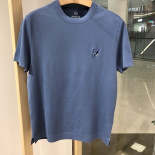 依文男士套头凉感透气圆通蓝色半袖短袖T恤吊牌价1480元专柜同款