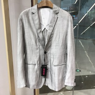 依文正品诺丁山男士高档商务时尚上班薄款亚麻灰色西服休闲上衣