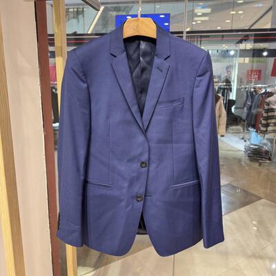 依文凯文凯利男士商务纯羊毛面料超修身宝石蓝色西服吊牌2980元