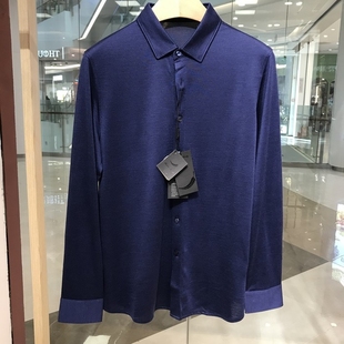 依文凯文凯利商务时尚男士桑蚕丝山羊绒开衫蓝色T恤专柜价2680元