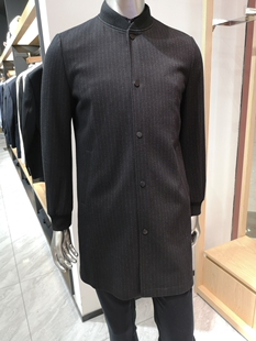 诺丁山新款男士商务时尚修身中长款黑色毛呢大衣风衣吊牌价3980元