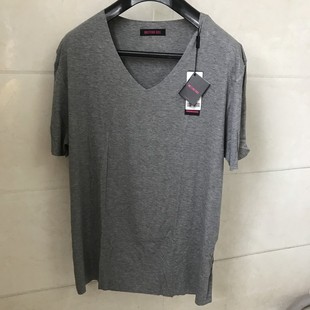 诺丁山男士时尚粘纤氨纶薄款心领V领灰色无痕短袖短袖衫内搭白衫