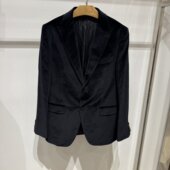 依文凯文凯利男士 意大利蓬托格利奥绒纯棉戗驳领黑蓝色西服5680元