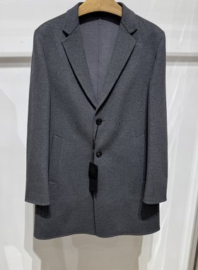 依文男士新款商务绵羊毛莫代尔桑蚕丝灰色西装领毛呢大衣4580元