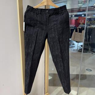 依文诺丁山男士商务暗纹羊毛混纺薄黑色休闲西裤小脚九分裤1500元