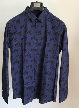 诺丁山男士商务意大利进口康可利尼Canclini面料压花蓝色长袖衬衫