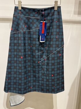 依文EVE CINA女士商务显瘦职业上班墨绿色半身裙荷叶裙子专柜同款