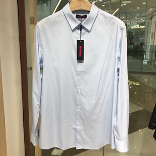 依文诺丁山特价男士商务棉桑蚕丝淡浅蓝色衬衫衬衣专柜价1480元