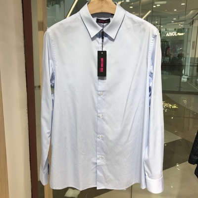 依文诺丁山特价男士商务棉桑蚕丝淡浅蓝色衬衫衬衣专柜价1480元