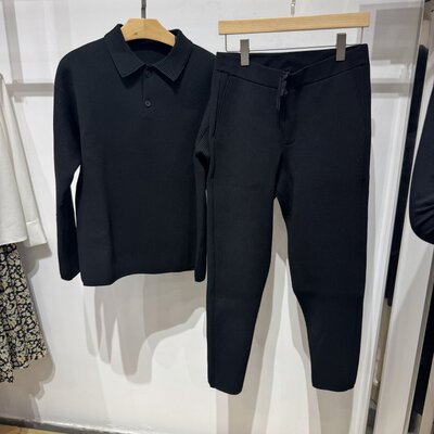 依文男士商务黑色秋款长袖T恤卫衣套装外套休闲裤专柜同款2760元