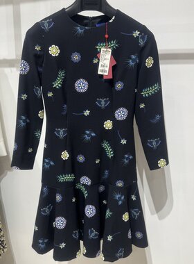 依文EVECINA女士商务通勤春秋款黑色绣花连衣裙外套吊牌价1380元