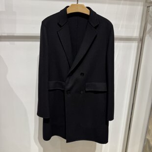 依文诺丁山男士冰丝羊毛大衣中长款西装领双排扣呢子大衣4980元