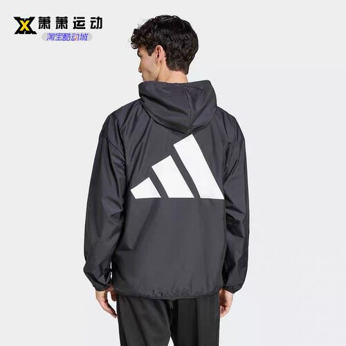 adidas阿迪达斯外套男子新款梭织连帽宽松防风夹克JF3687 KA9300