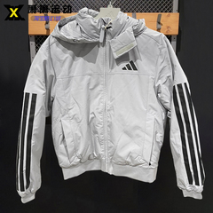 Adidas阿迪达斯男子连帽羽绒服经典三条纹冬季防风休闲夹克JG3844