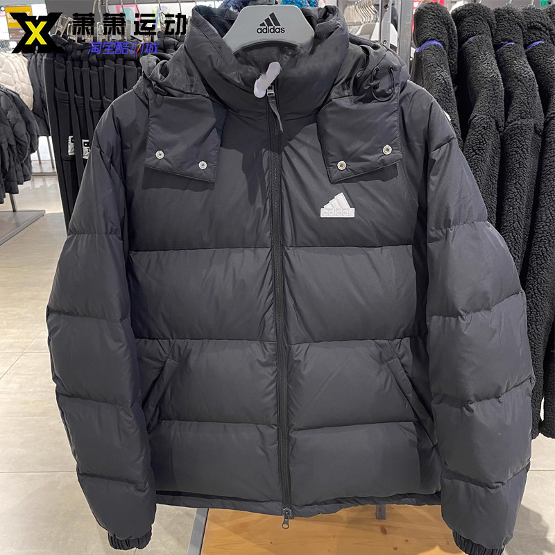 阿迪达斯保暖连帽短款男子羽绒服