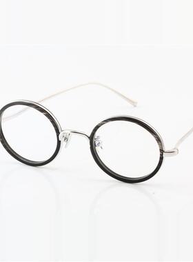 S925银牛角复古休闲圆框眼镜贵金属眼镜男女近视眼镜镜架男女1072