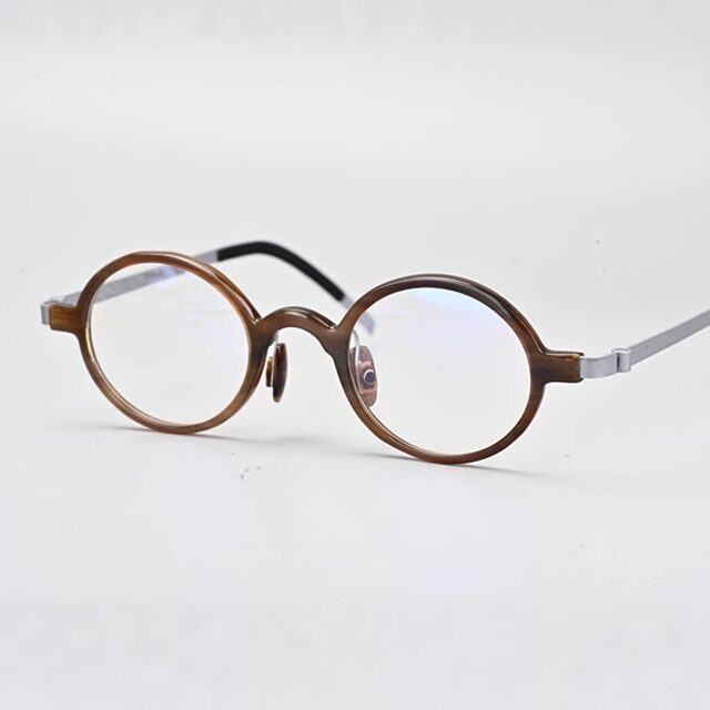 天然牛角眼镜框圆框光学眼镜手工制作超轻镜框男女可配近视镜009