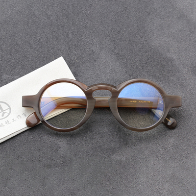 牛角眼镜近视眼睛框男圆形框架手工眼镜架黑框配近视镜男圆框9091