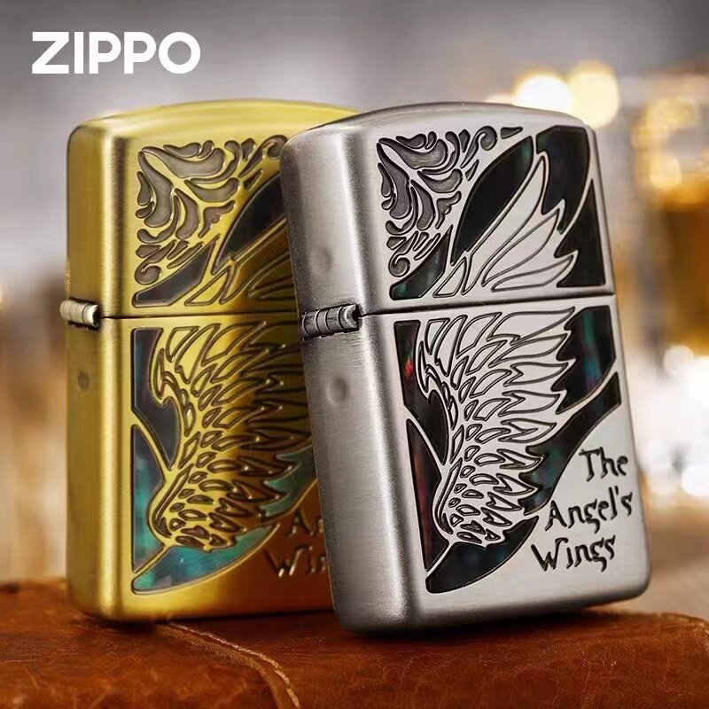 zippo打火机正品原装 盔甲双面彩贝壳翅膀 羽翼 男士防风煤油礼品
