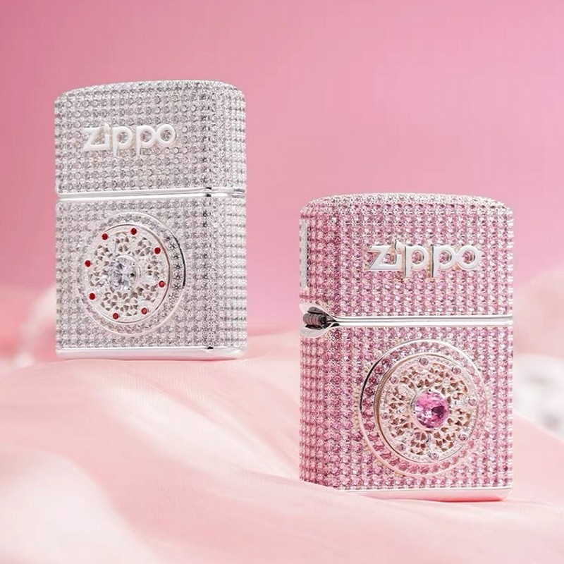 zippo打火机镀银满钻八宝罗盘