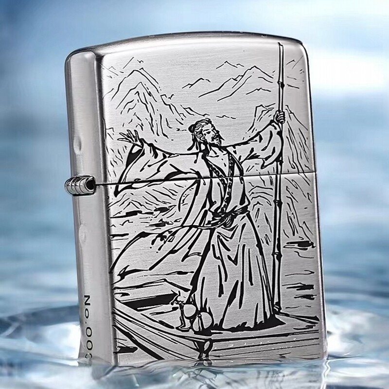 zippo打火机原装纯银机深雕李白
