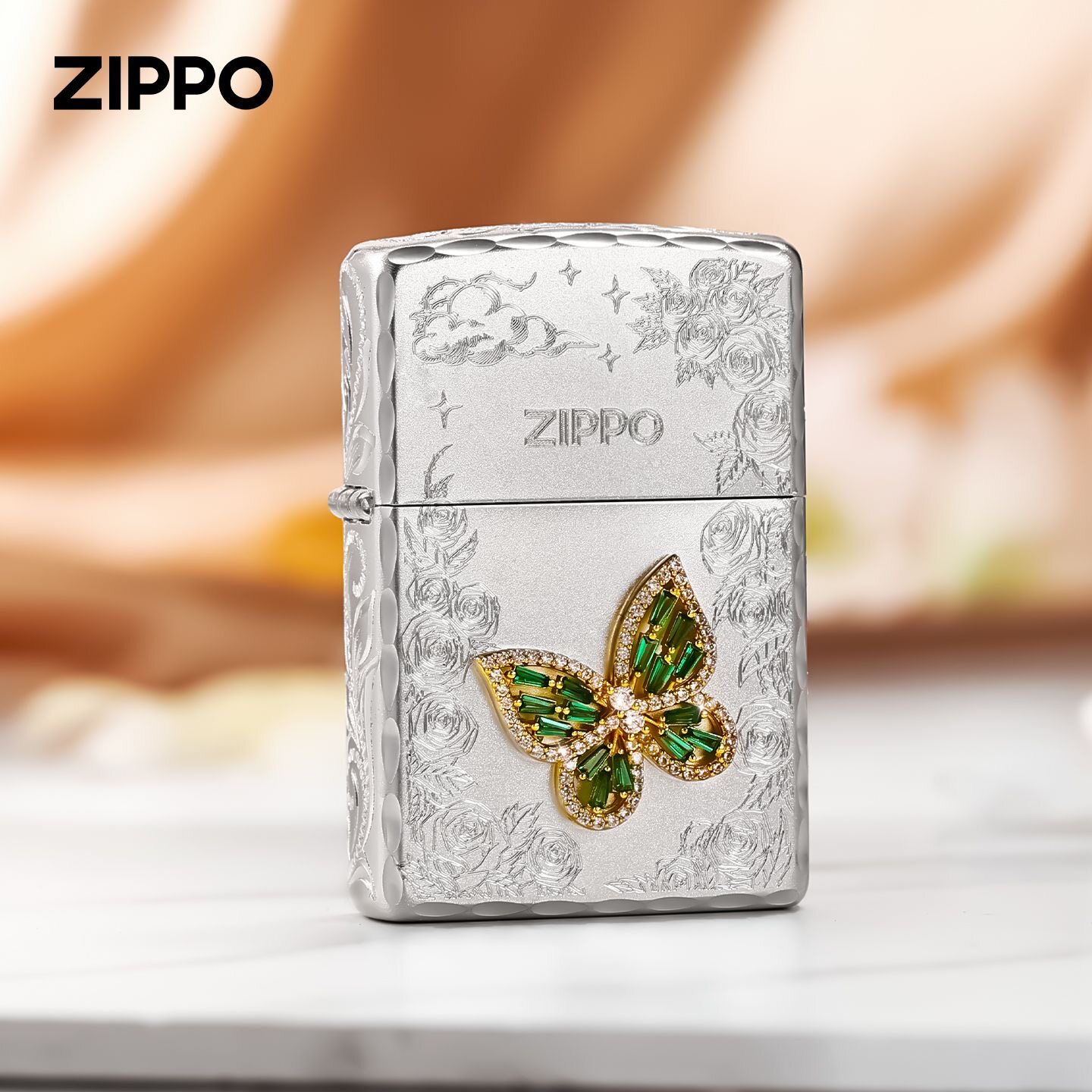 zippo打火机咬边贴章金翼蝴蝶