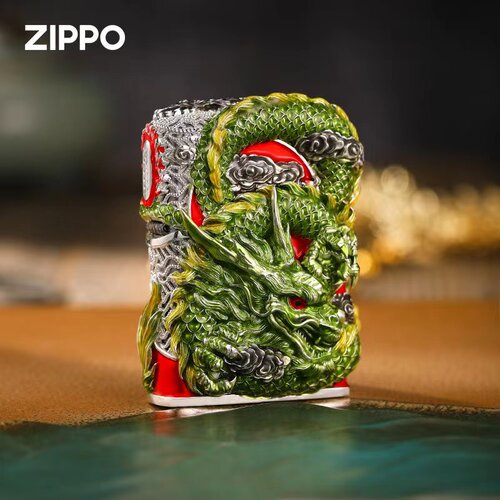 zippo打火机镀银夜光龙马精神