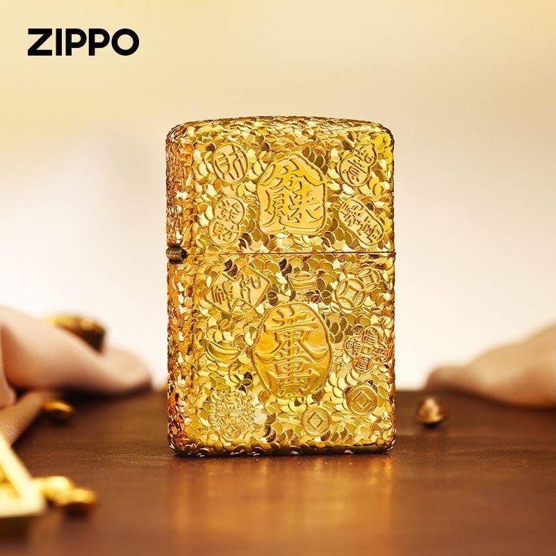 zippo打火机镀金碎碎冰八方来财