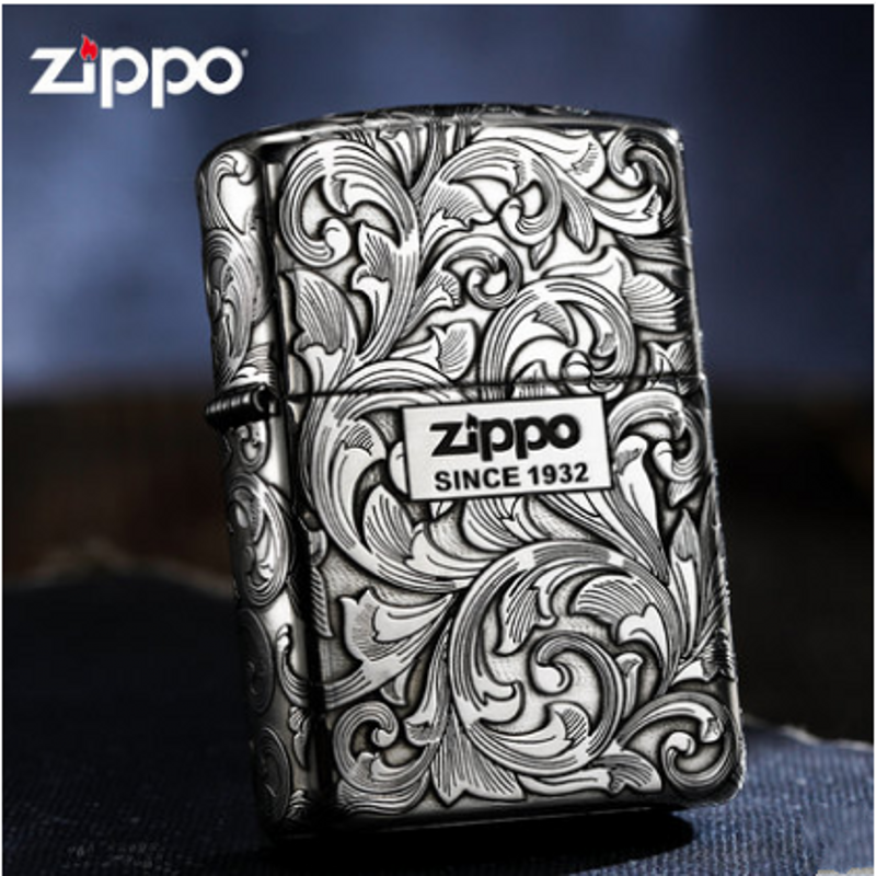 zippo打火机正版原装 纯银机深雕五面大唐草标志 男士珍藏送礼品