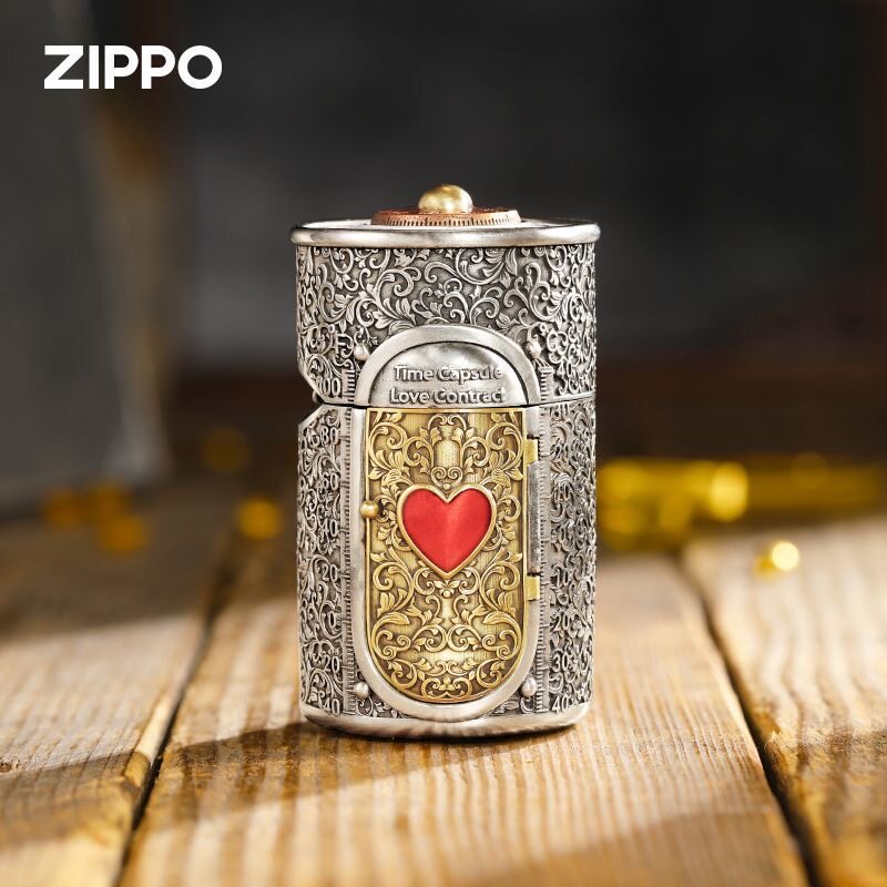 zippo打火机正品 古银窄机爱心时光之门 煤油防风机男士收藏礼物
