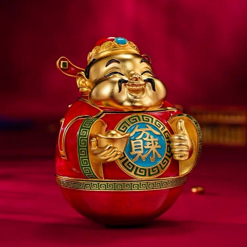 zippo打火机镀金窄机不倒翁财神