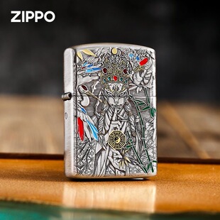 zippo打火机正品原装 盔甲熏银浮雕白鹤童子 煤油机防风男士礼物