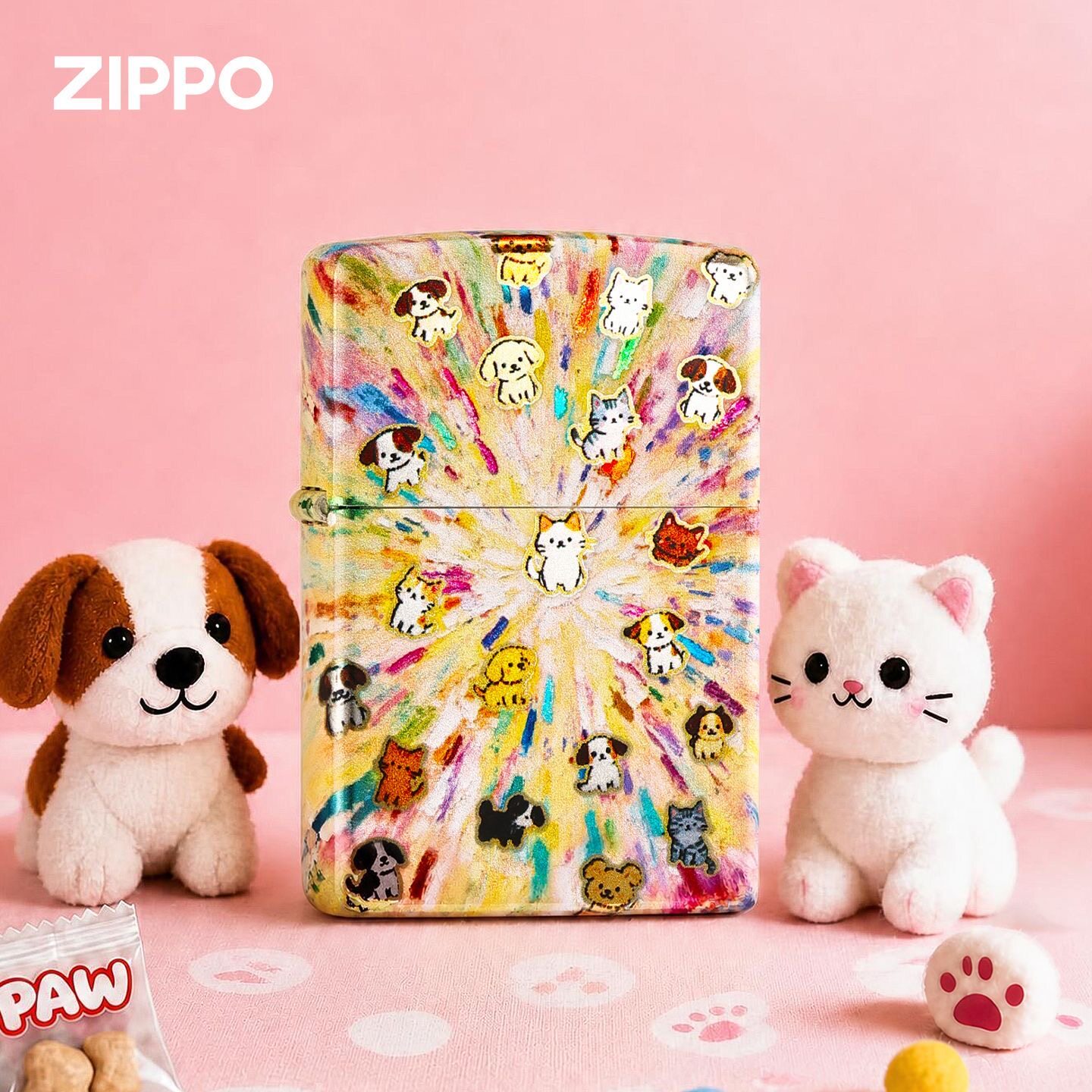 zippo打火机镀银彩印宠物大爆炸