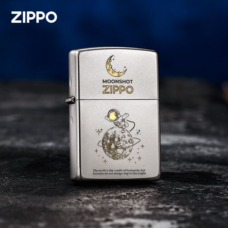 zippo打火机正品原装 磨砂深雕月球漫步宇航员 煤油防风男士礼物