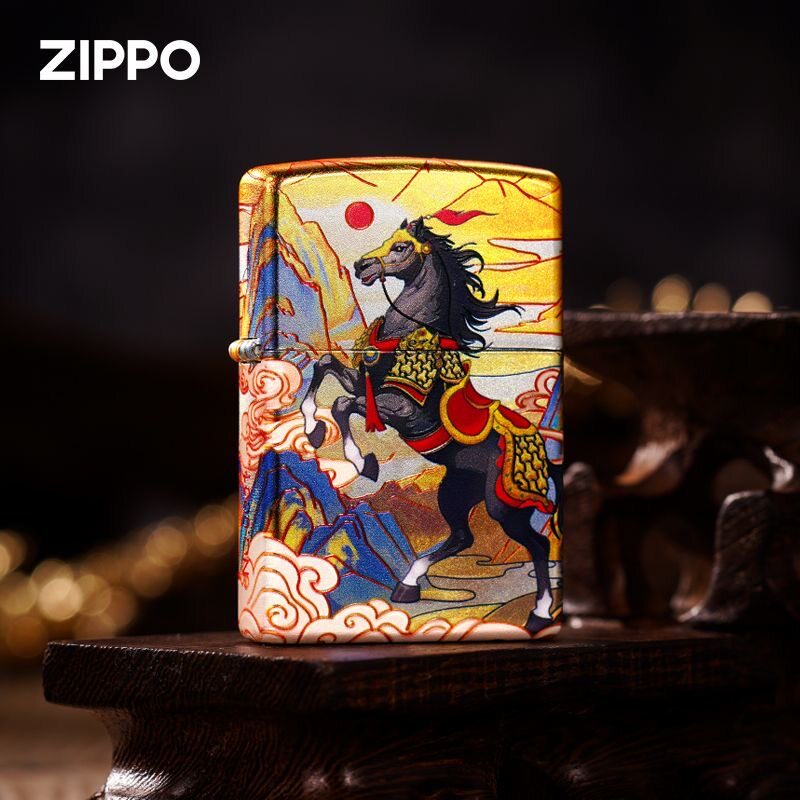 zippo打火机包银彩印马踏祥云