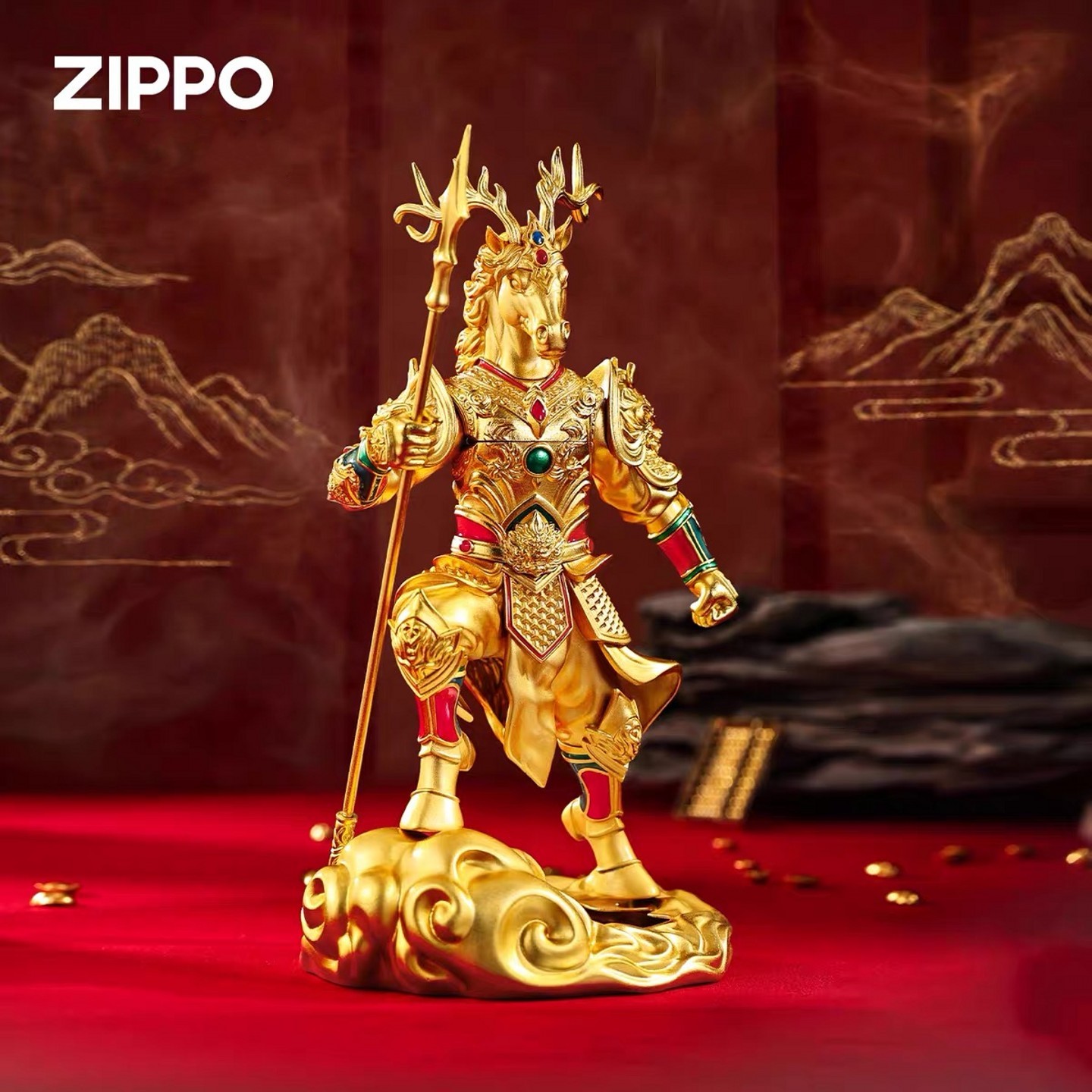 zippo打火机贴章摆件龙马战将