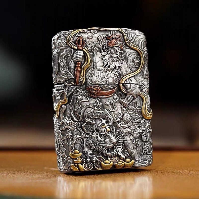 zippo打火机古银套壳青龙白虎