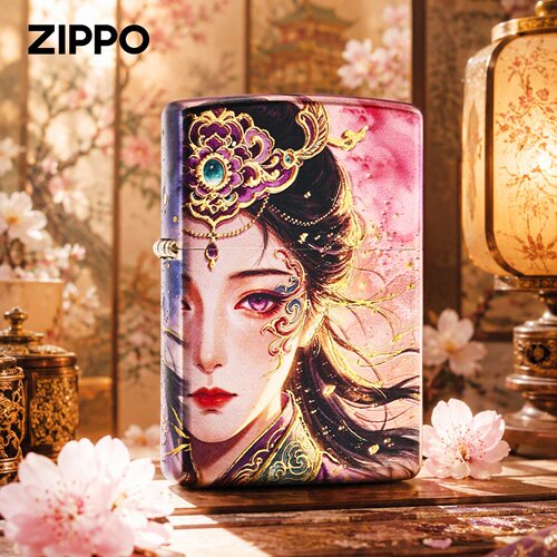 zippo打火机镀银烫金紫阙佳人