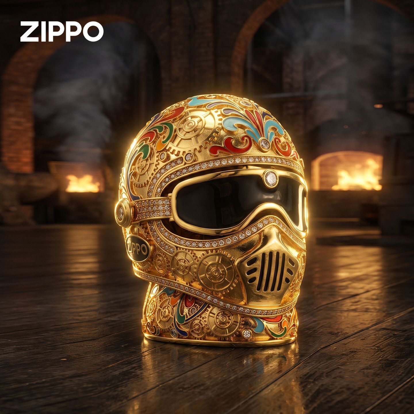 zippo打火机镀金套壳头盔摆件
