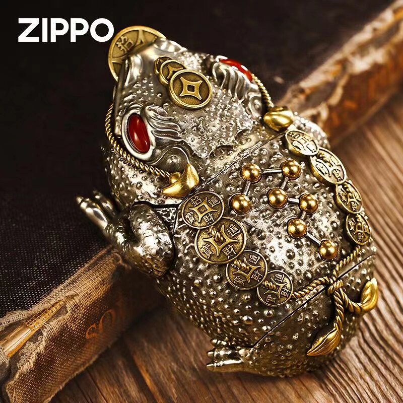 zippo打火机古银套壳三足金蟾