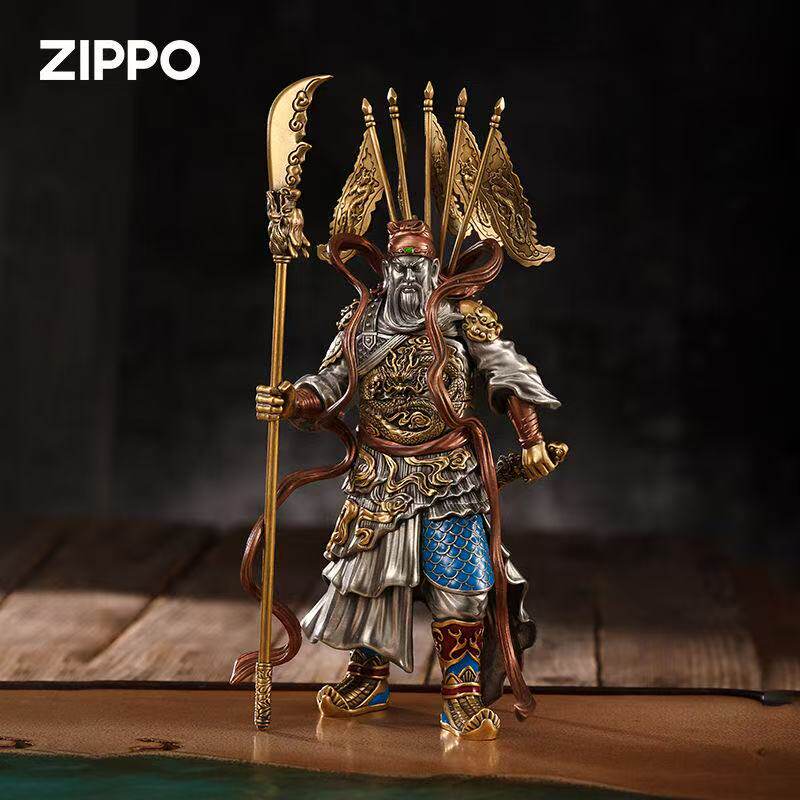 zippo打火机正品 夜光重甲关公武财神摆件手办 男士防风煤油礼物