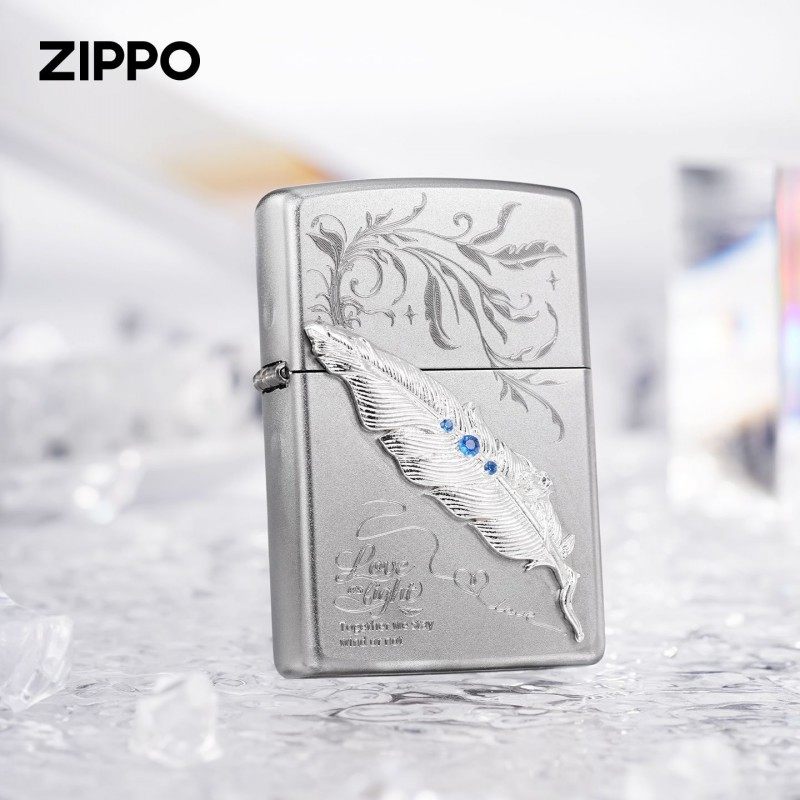 zippo打火机正品原装 磨砂贴章宝石爱情羽毛 男士防风机煤油礼物